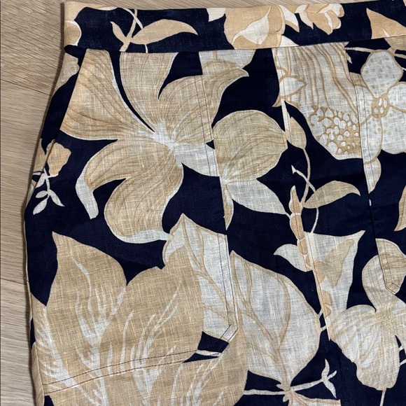 REISS (6) Floral Axelle Midi 100% Linen Skirt Front Slit Black Cream Slim Fit - Picture 7 of 15